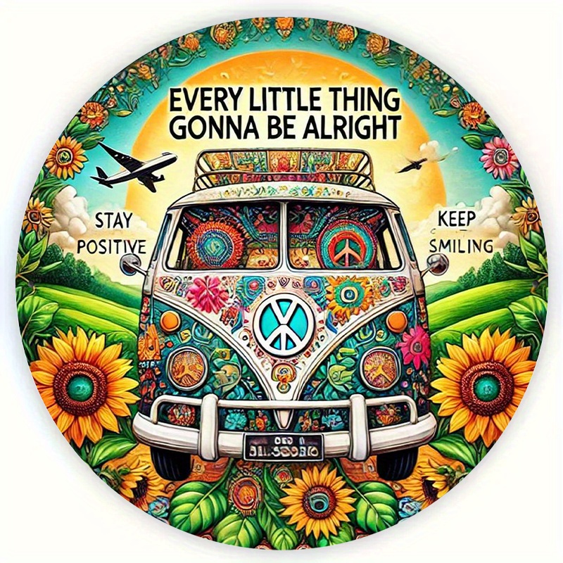 Musical Instrument Sign - Retro Peace Van & Sunflower Metal
