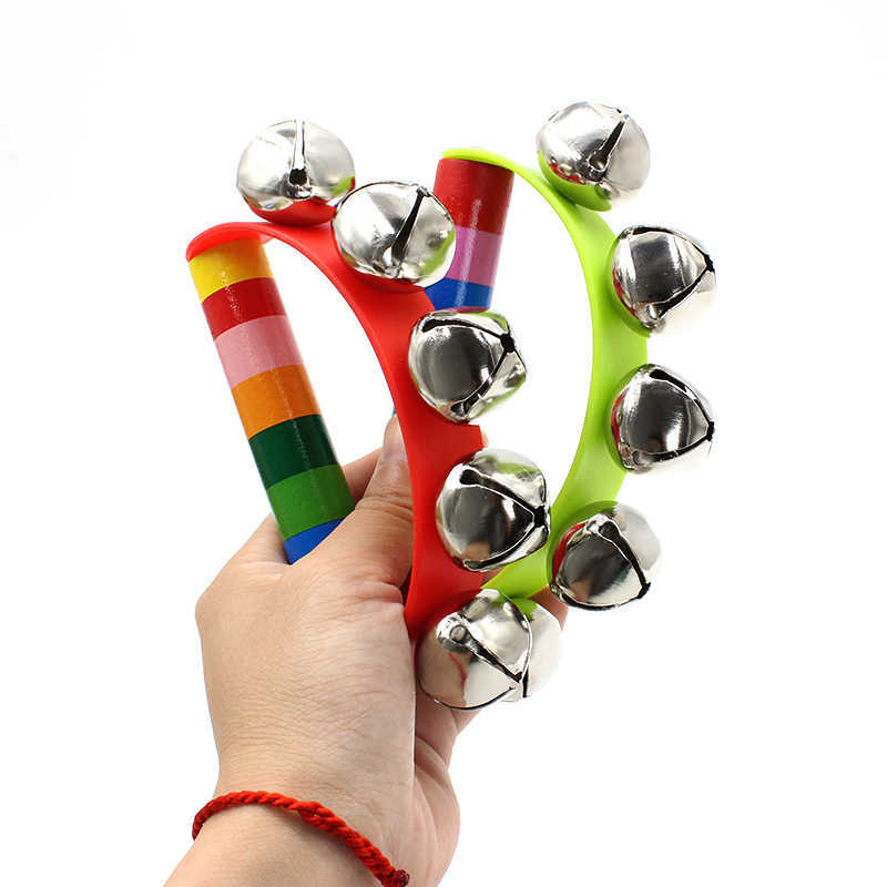 A Musical Instrument You Shake - Rainbow Hand Jingle Bells Wooden Handle