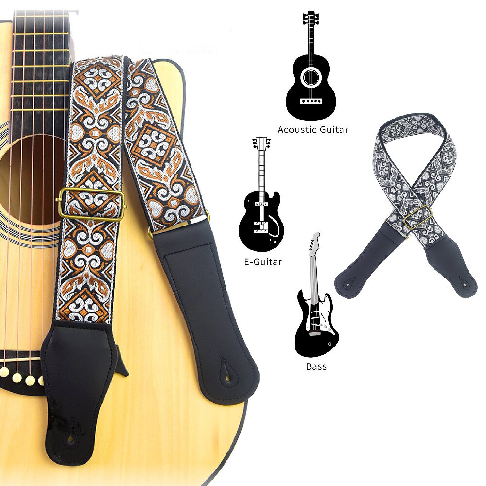 Musical Instrument Types - Guitar Strap Embroidered Print Ethnic Style