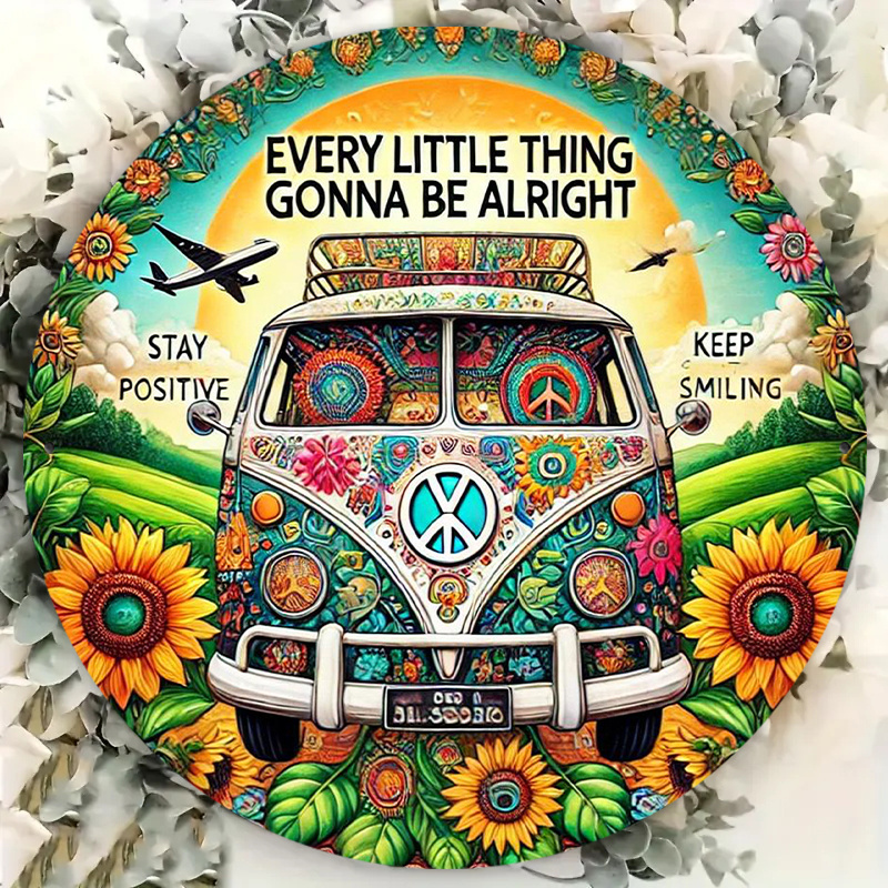 Retro Peace Van & Sunflower Me - Musical Instrument Sign 评论和价格