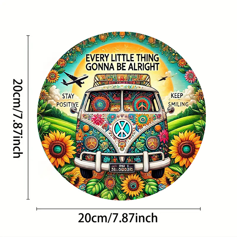 Retro Peace Van & Sunflower Me - Musical Instrument Sign 评论和价格