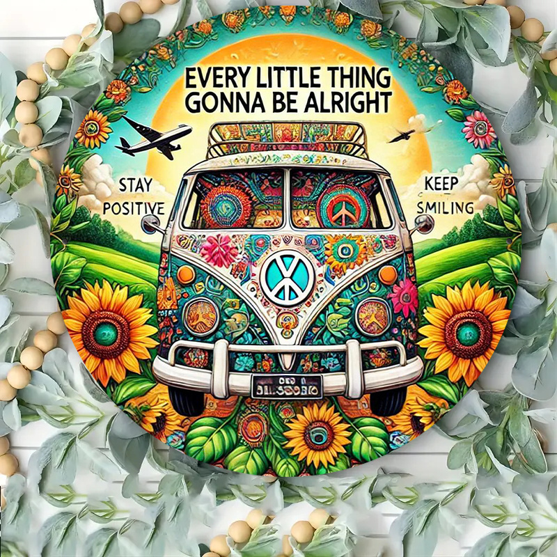 Retro Peace Van & Sunflower Me - Musical Instrument Sign 评论和价格