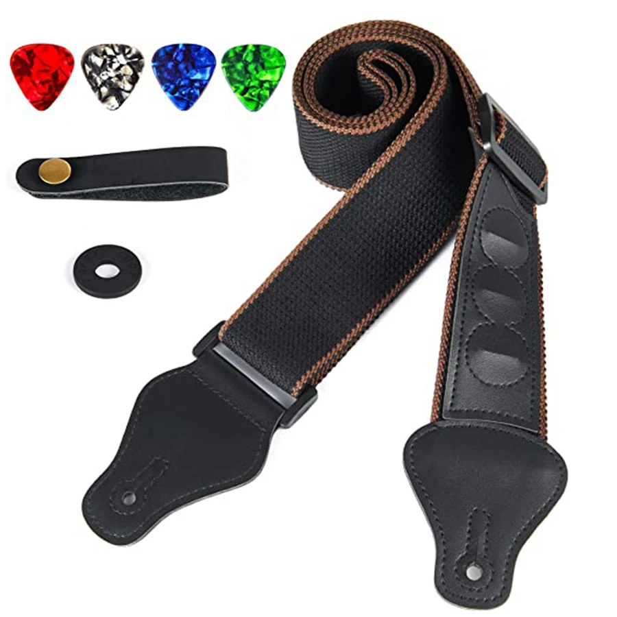 7Pcs/Set Guitar Strap Black PU - Musical Instrument Types 评论和价格